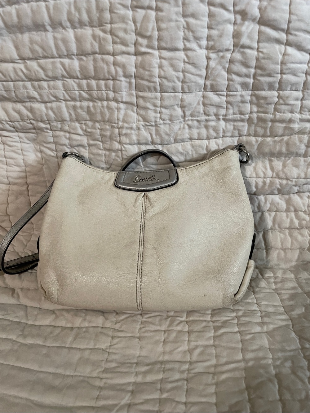 Coach Cream Leather Shoulder Bag with Silver Accents